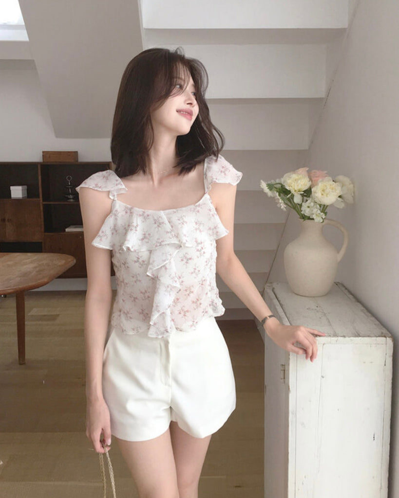 Flowers Chiffon Ruffle Vest