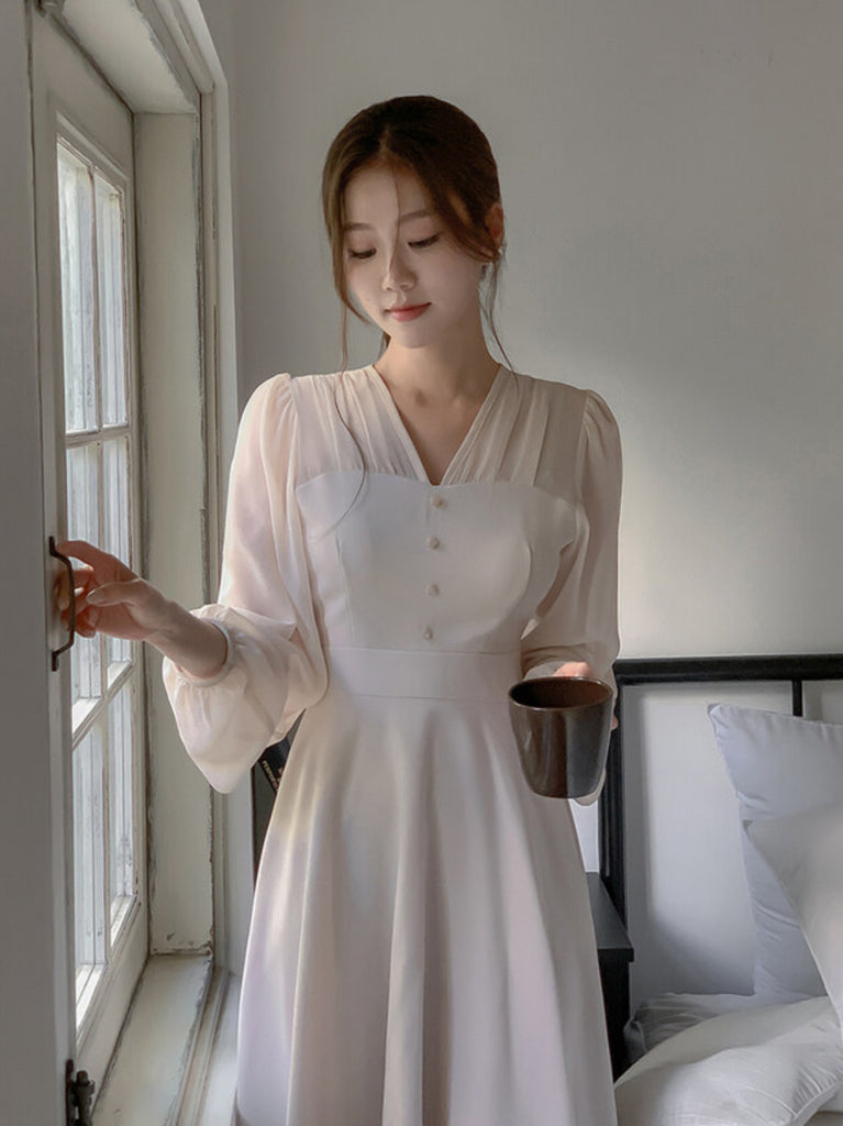 [🍂F/W] Feminine Chiffon Ribbon Long Dress