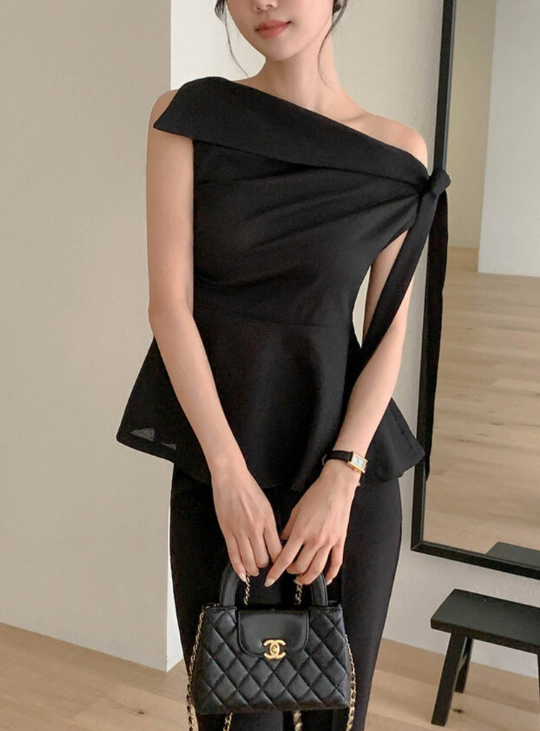 [🌷S/S] Off-Shoulder Bow Flared Blouse