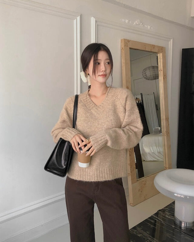 [🍂F/W] Simple V-neck Wool Knit Top