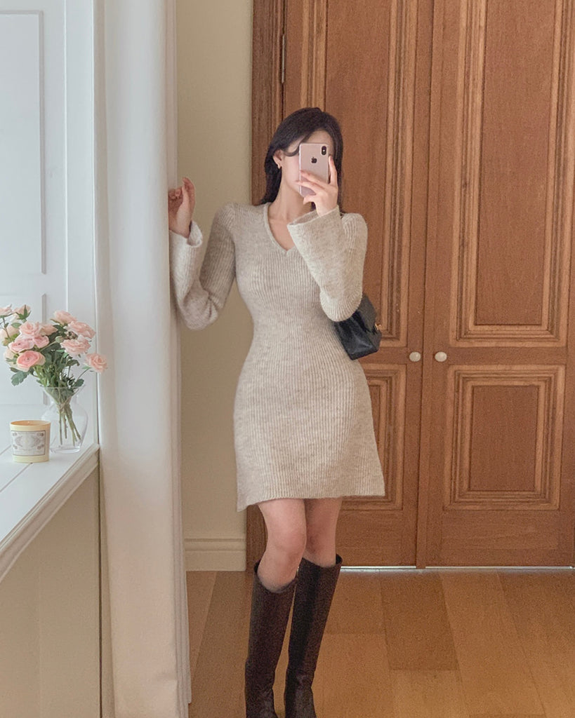 [🍂F/W] V-neck Knitted Mini Dress (不附腰帶)