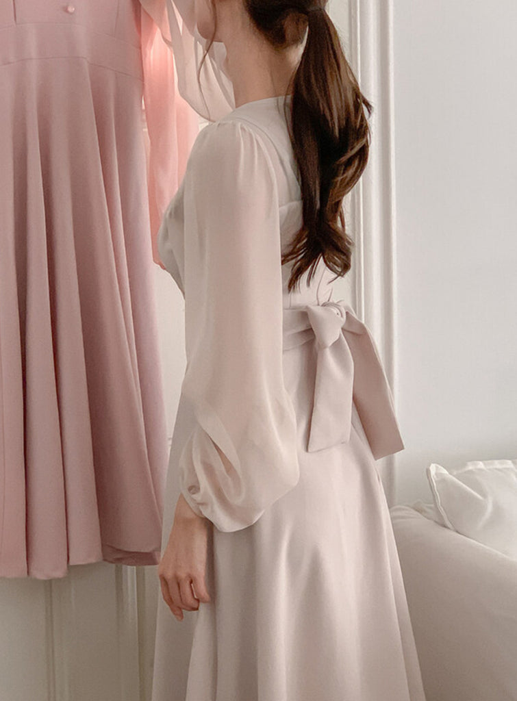 [🍂F/W] Feminine Chiffon Ribbon Long Dress