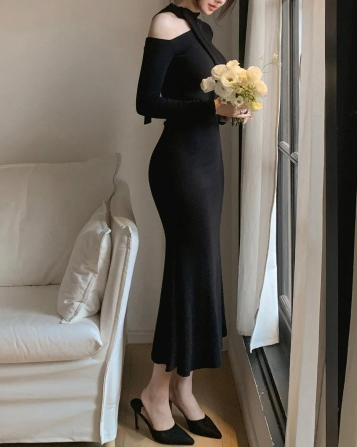 [🍂F/W] Off-shoulder Tie Mermaid Dress