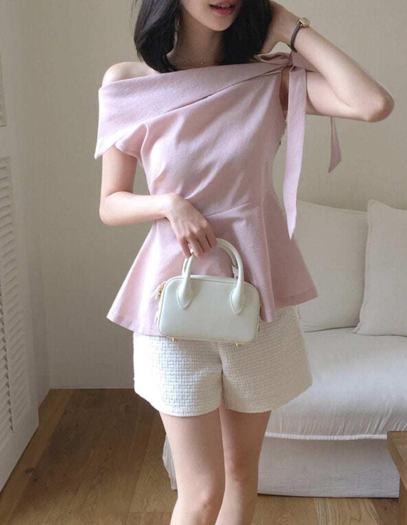 [🌷S/S] Off-Shoulder Bow Flared Blouse
