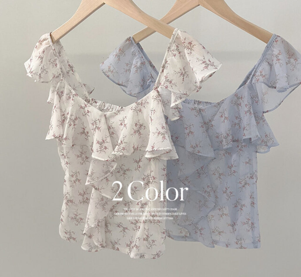 Flowers Chiffon Ruffle Vest