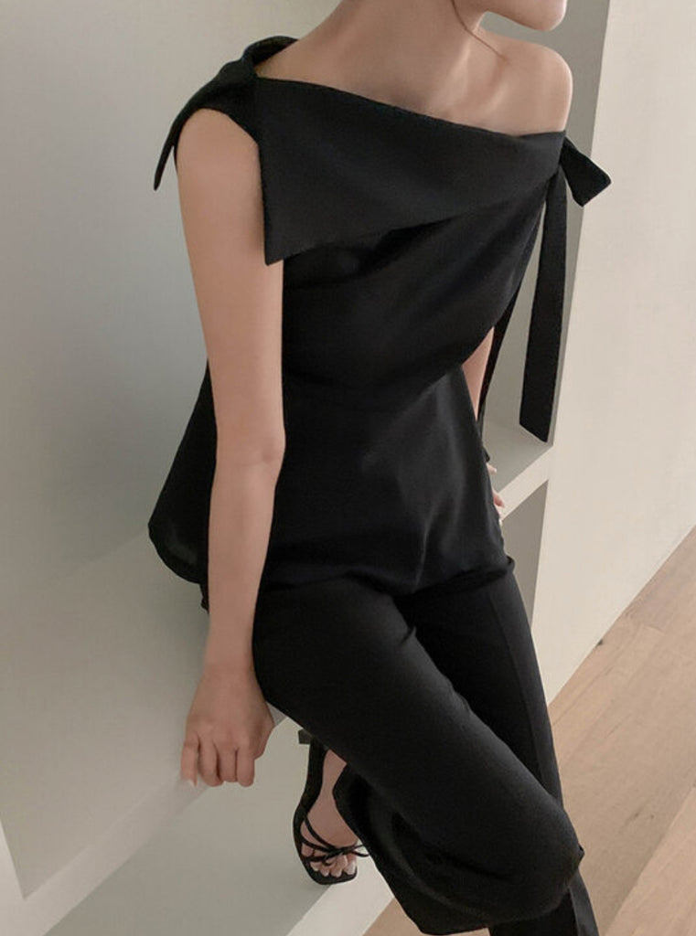 [🌷S/S] Off-Shoulder Bow Flared Blouse