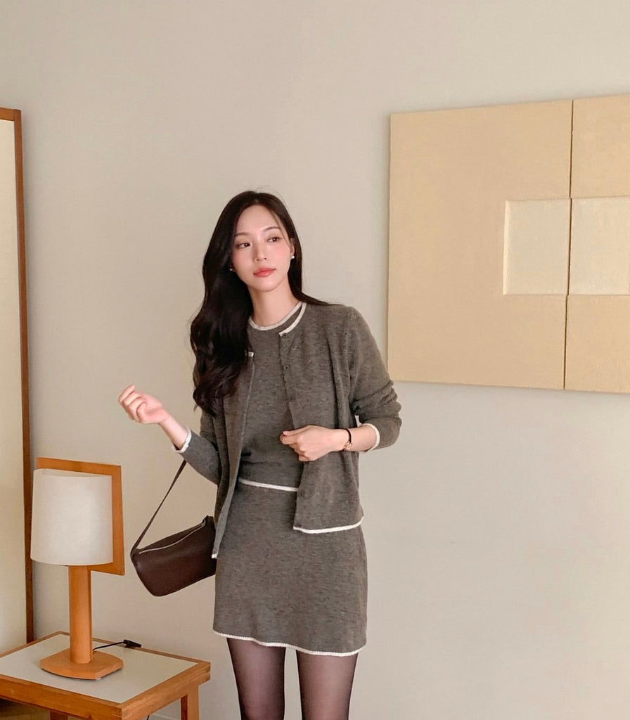 [🍂F/W] Knit + Cardigan + Skirt Set