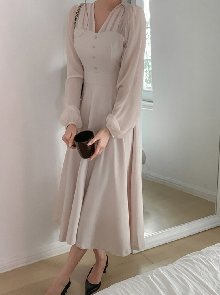 [🍂F/W] Feminine Chiffon Ribbon Long Dress