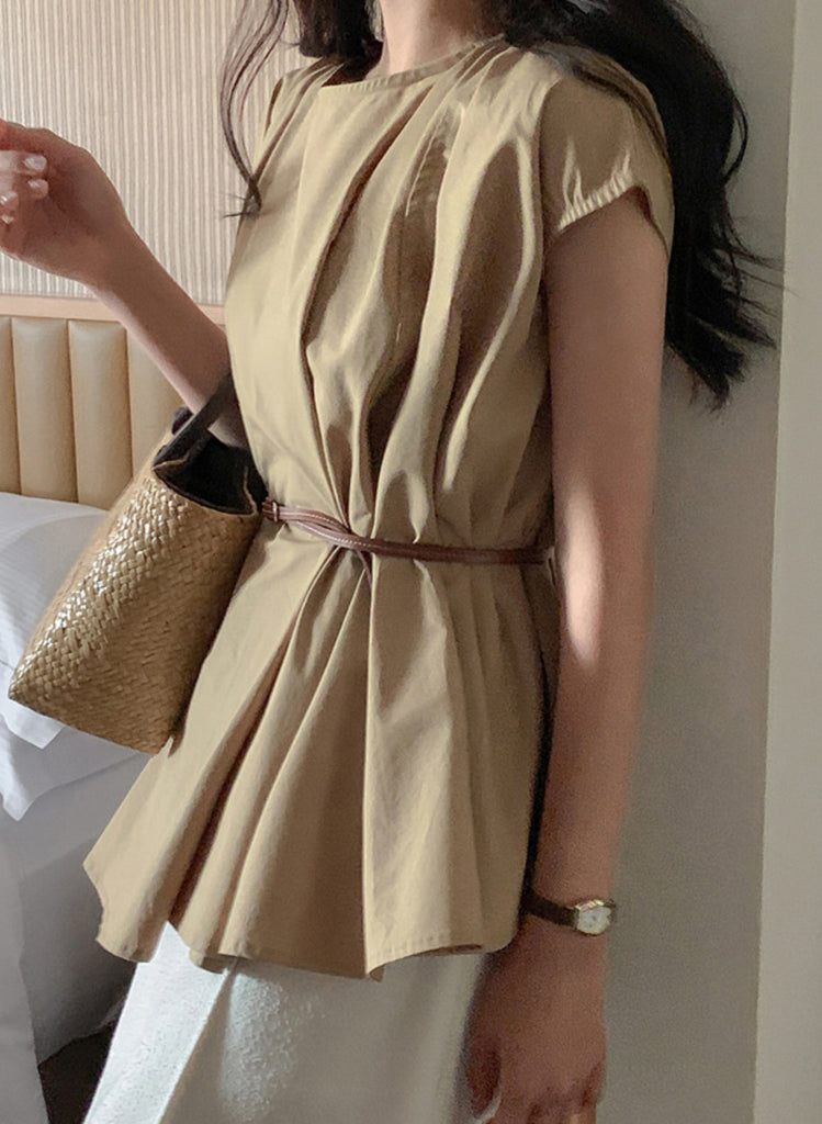 [🌷S/S] Simple Plain Flared Blouse(附腰帶)