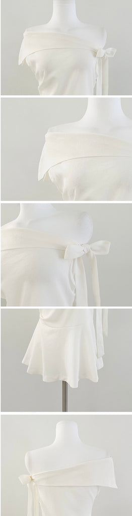 [🌷S/S] Off-Shoulder Bow Flared Blouse