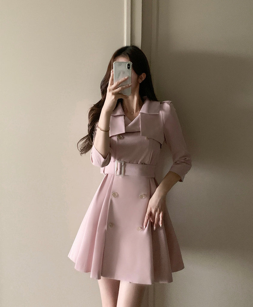 [🍂F/W] Trench Coat Belt Flared Mini Dress