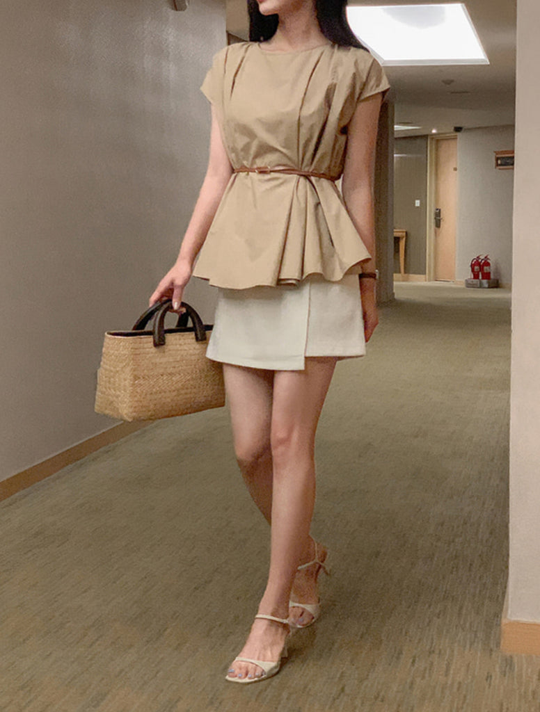[🌷S/S] Simple Plain Flared Blouse(附腰帶)