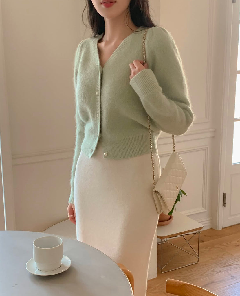 [🍂F/W] Pearl Angora Wool Knitted Cardigan