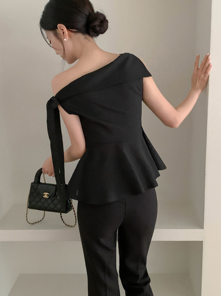 [🌷S/S] Off-Shoulder Bow Flared Blouse