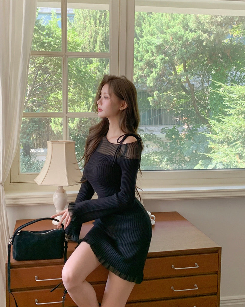 [🍂F/W] Uneven Off-shoulder Knit Dress