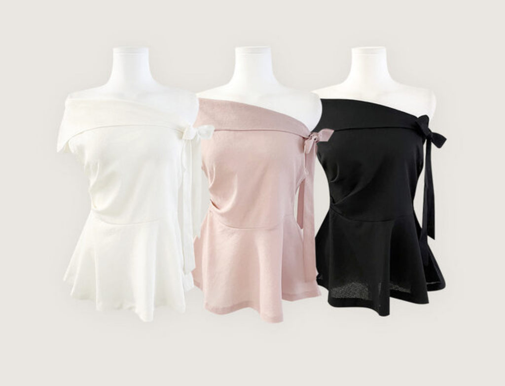 [🌷S/S] Off-Shoulder Bow Flared Blouse