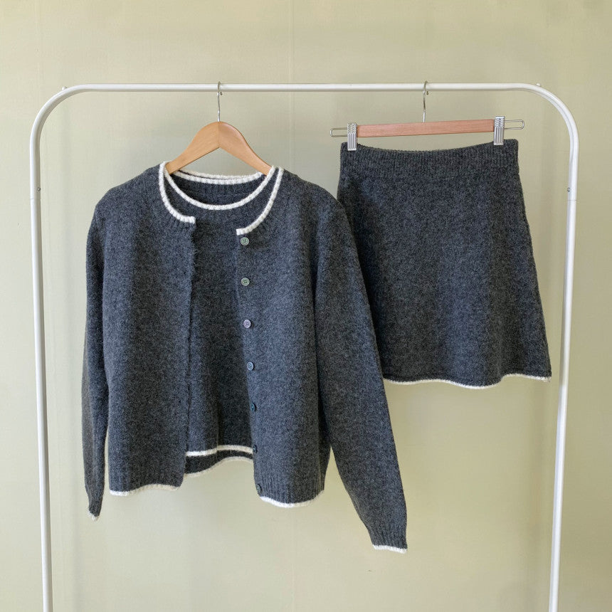 [🍂F/W] Knit + Cardigan + Skirt Set