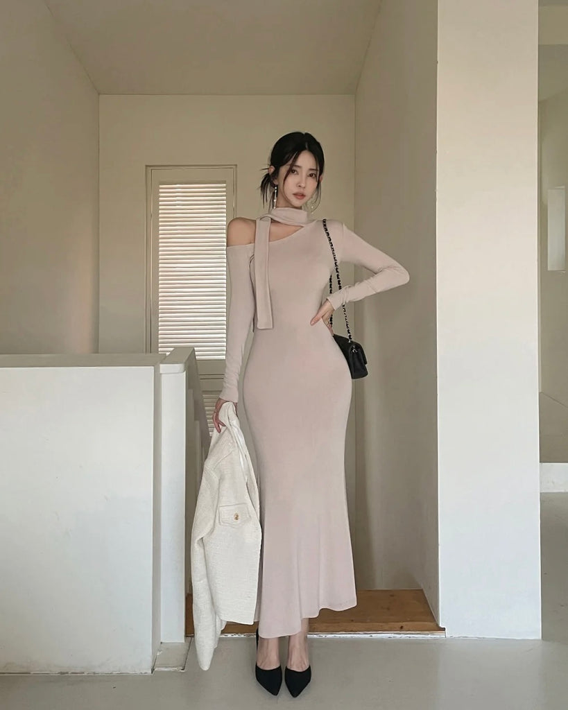 [🍂F/W] Off-shoulder Tie Mermaid Dress