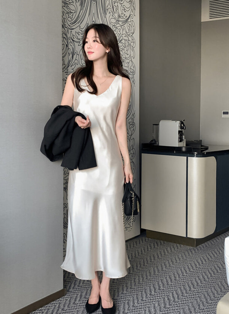 [🕊️SS] Simple Silk Satin A-line Long Dress