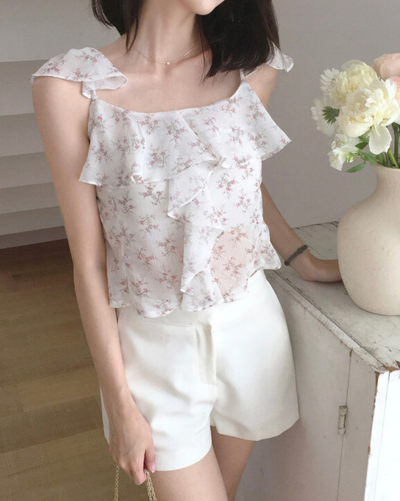 Flowers Chiffon Ruffle Vest