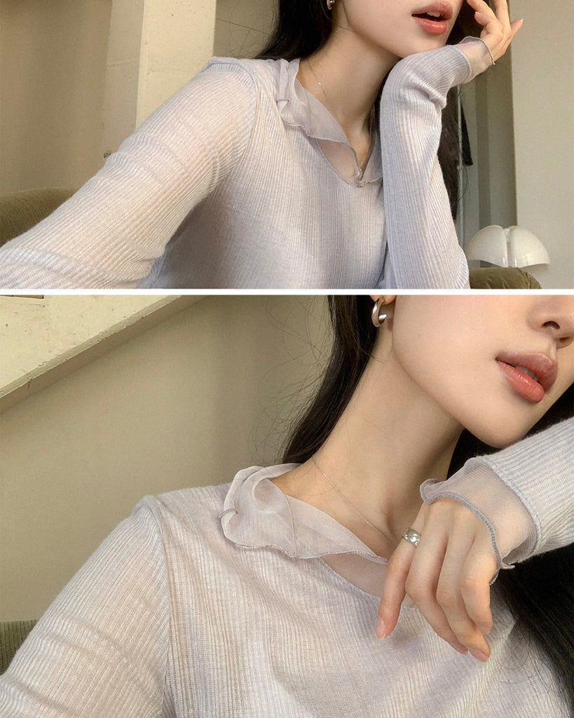 [🍂F/W] Wavy See-through Chiffon Top
