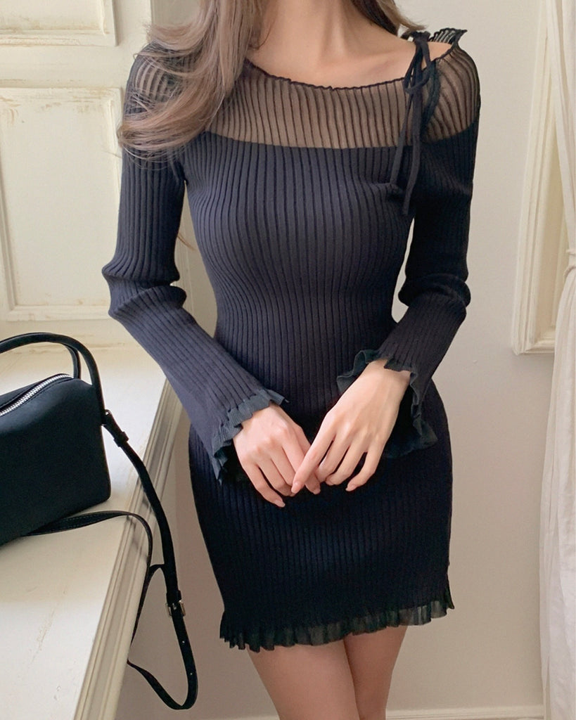 [🍂F/W] Uneven Off-shoulder Knit Dress