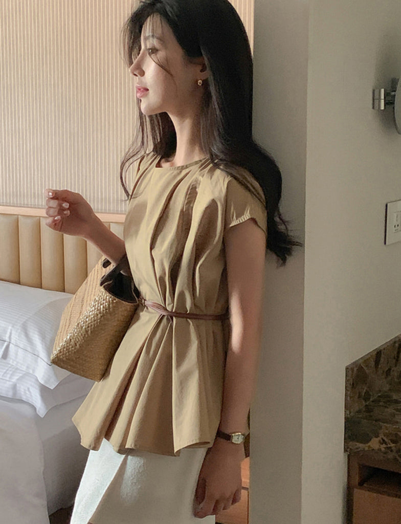 [🌷S/S] Simple Plain Flared Blouse(附腰帶)