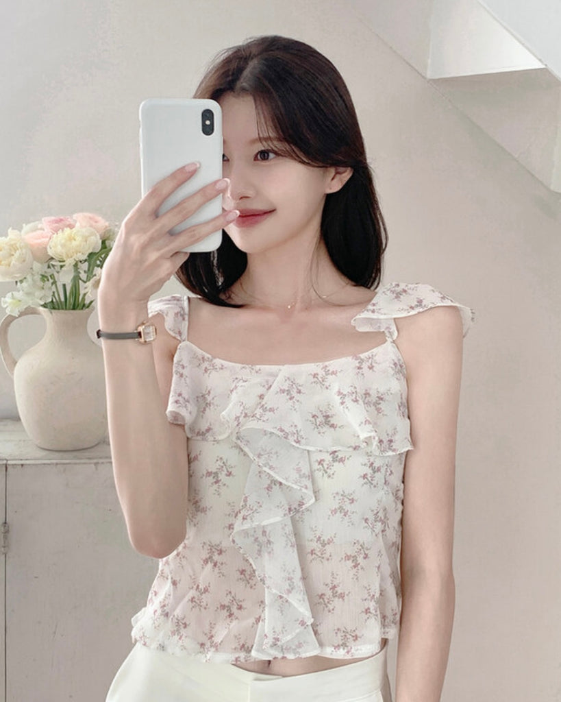 Flowers Chiffon Ruffle Vest