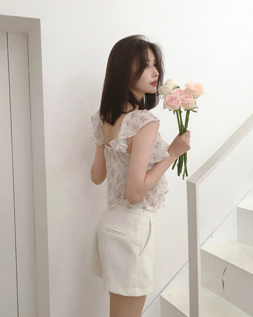 Flowers Chiffon Ruffle Vest