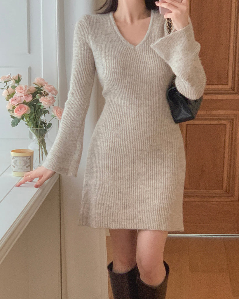 [🍂F/W] V-neck Knitted Mini Dress (不附腰帶)