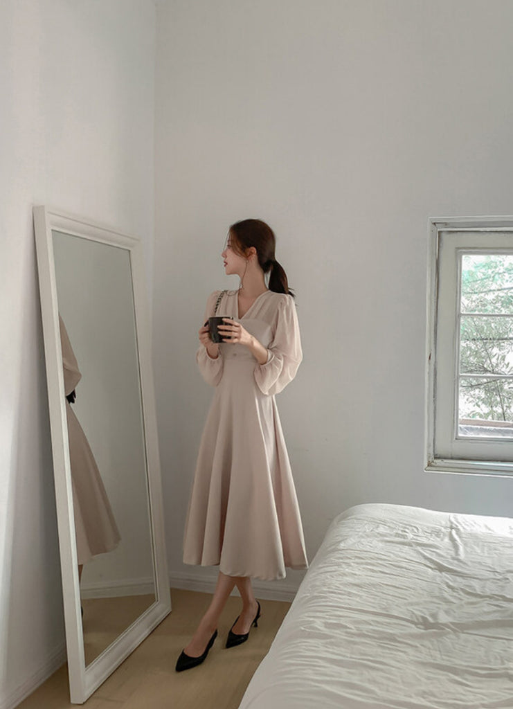 [🍂F/W] Feminine Chiffon Ribbon Long Dress