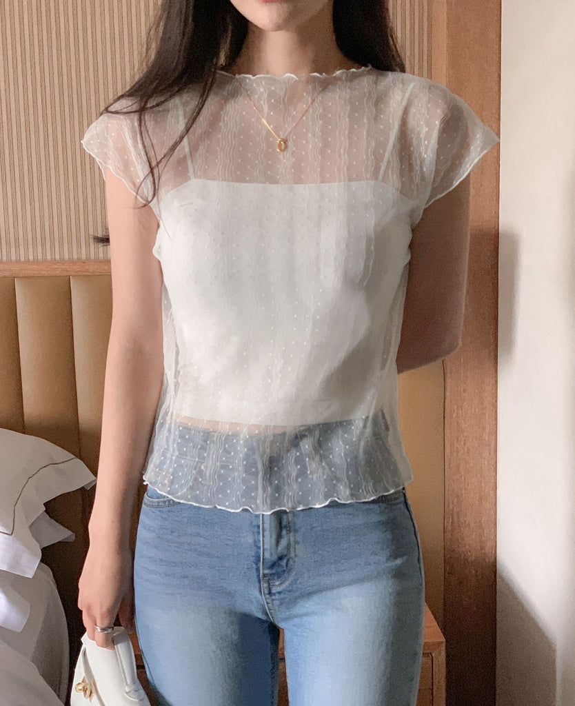 [🕊️SS] Lobella Dot See-through Blouse Set