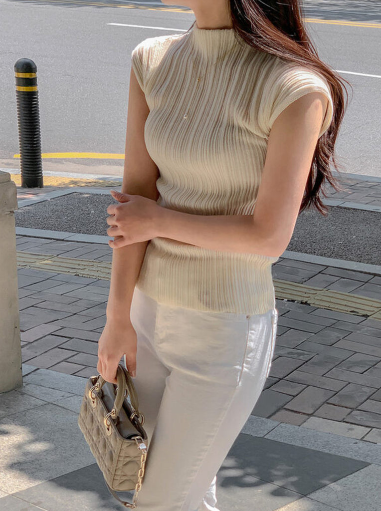 [🌷S/S] Ribbed Cap Sleeve Knit