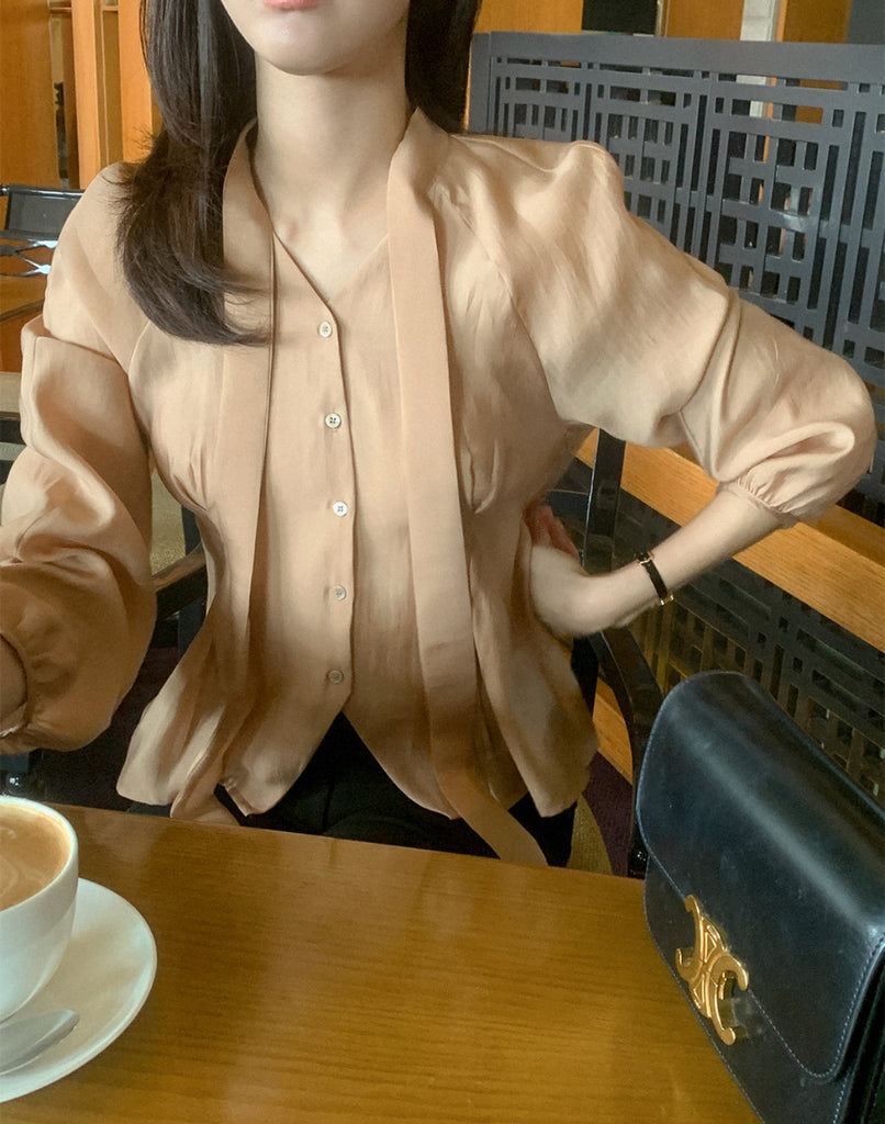 [🍂F/W] Glossy Silk Tie Blouse