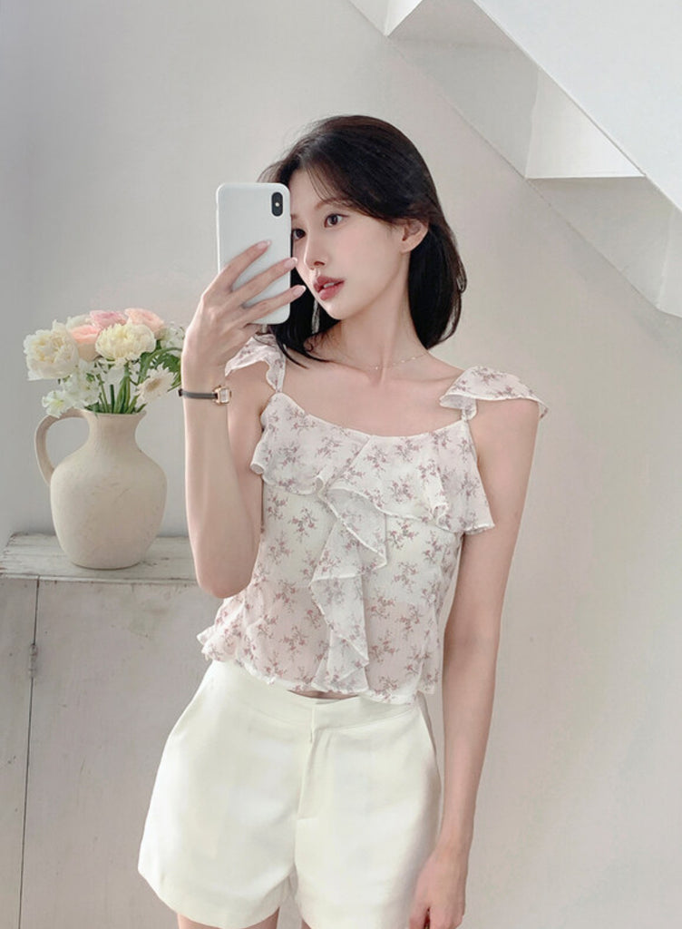 Flowers Chiffon Ruffle Vest