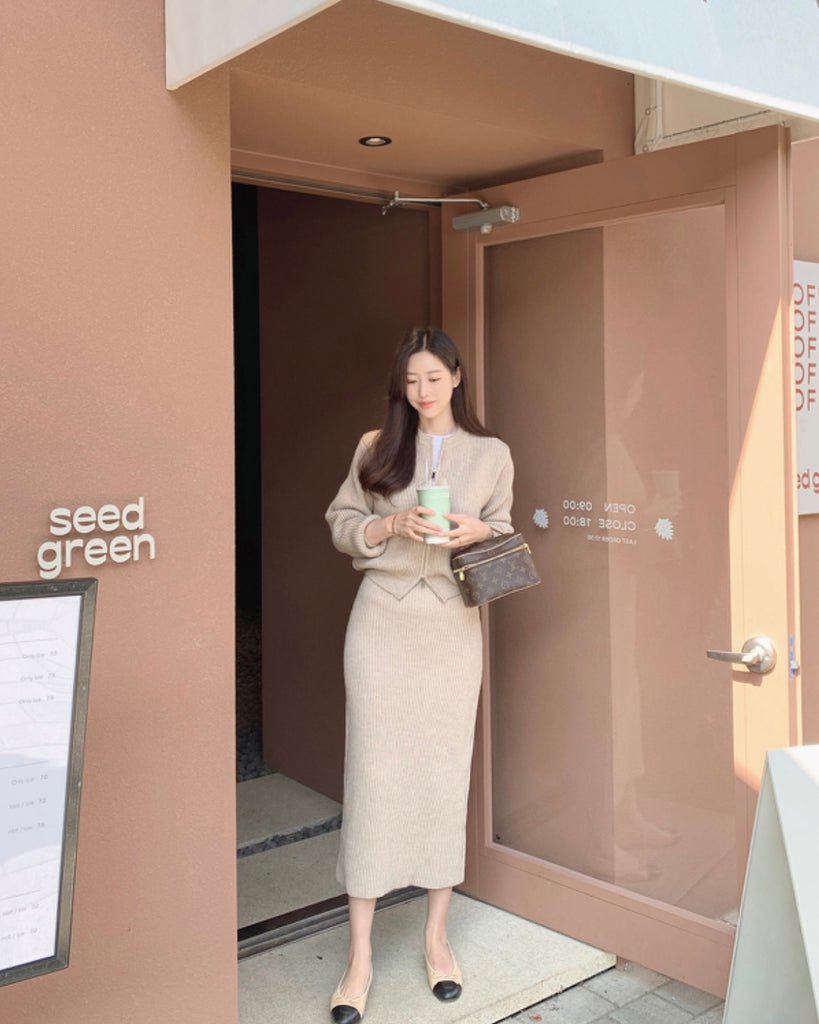 [🍂F/W] Zipper Knit Set Top + Skirt