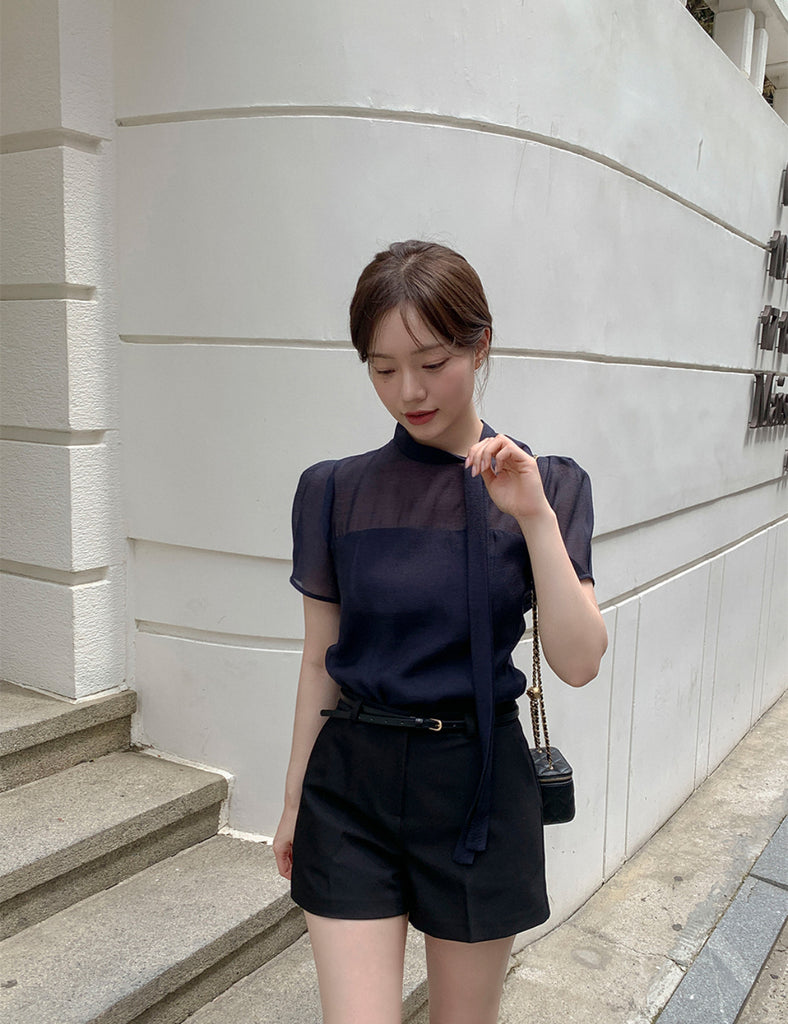 [🌷S/S] See-through Tencel Tie Blouse