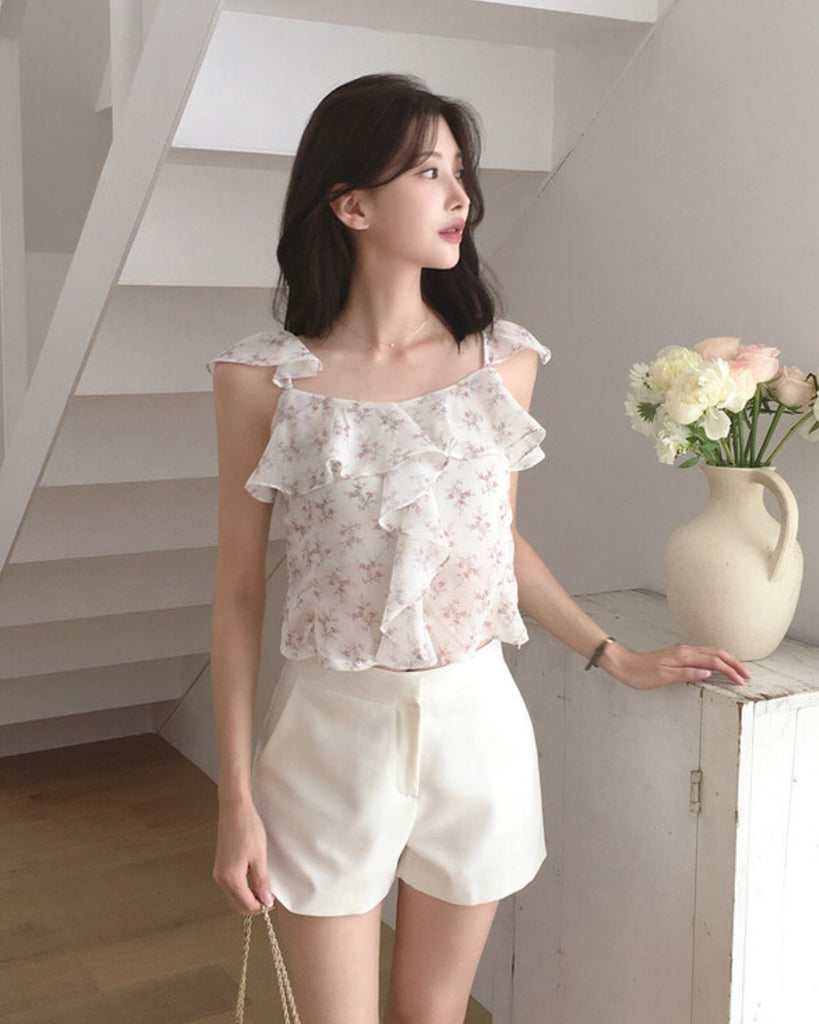 Flowers Chiffon Ruffle Vest