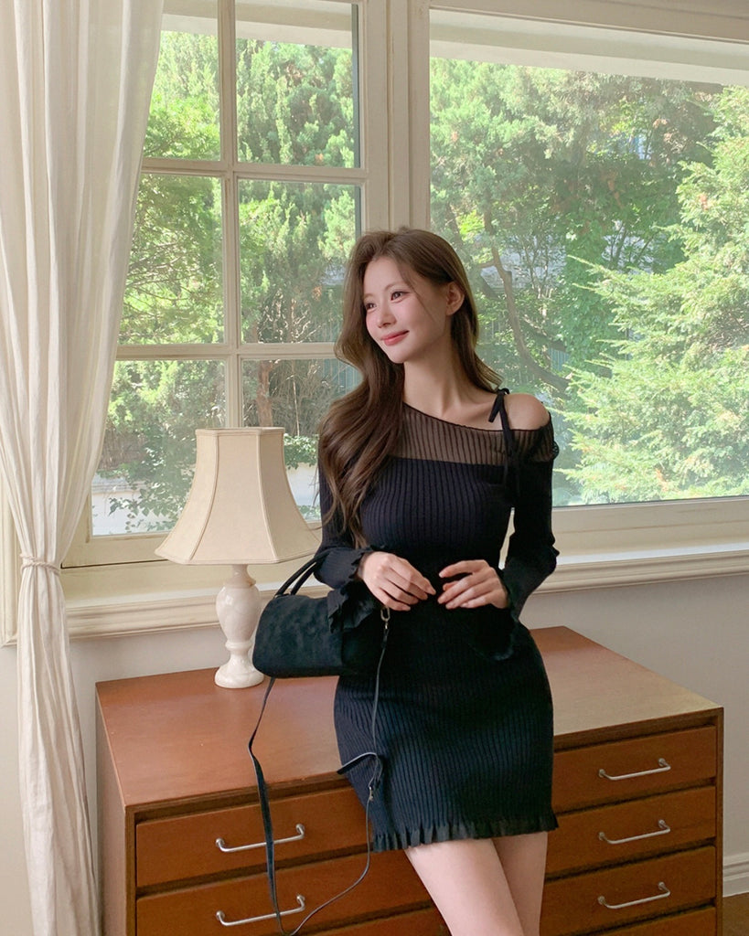 [🍂F/W] Uneven Off-shoulder Knit Dress