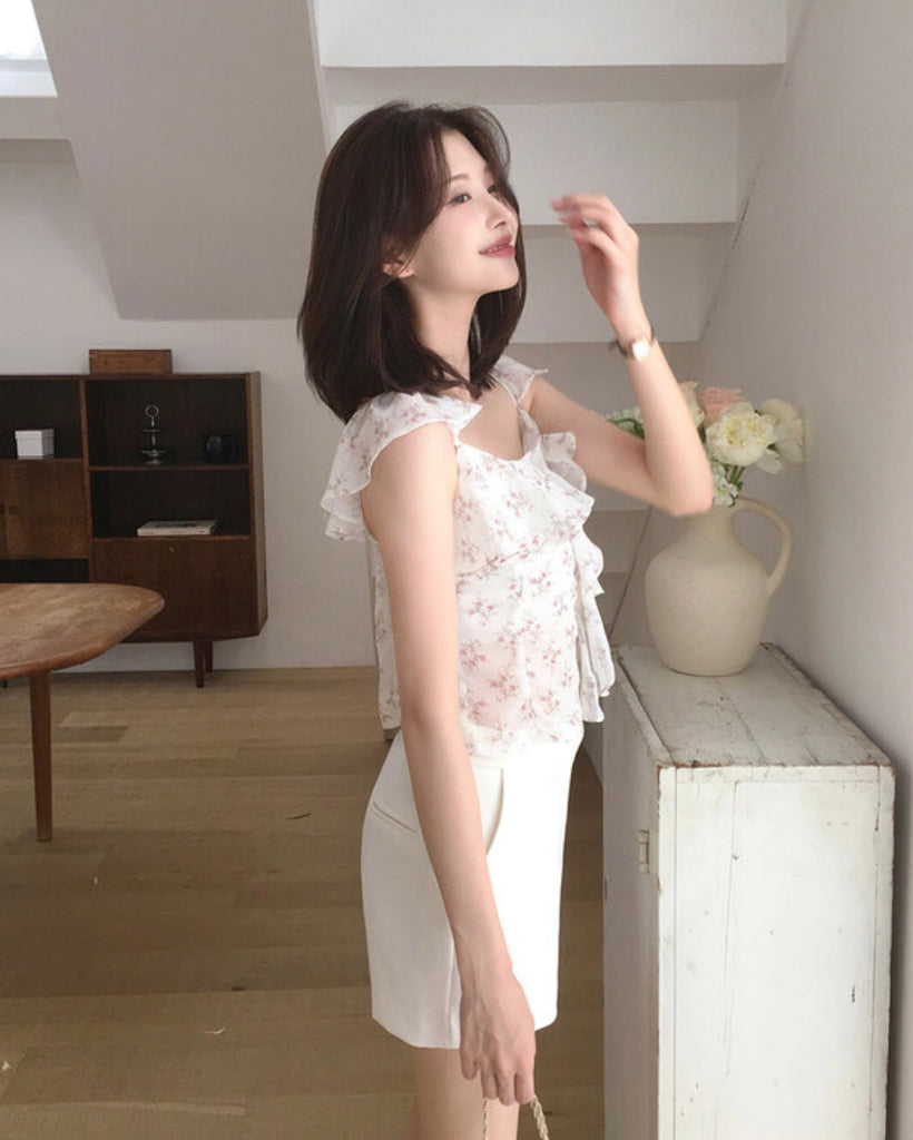 Flowers Chiffon Ruffle Vest
