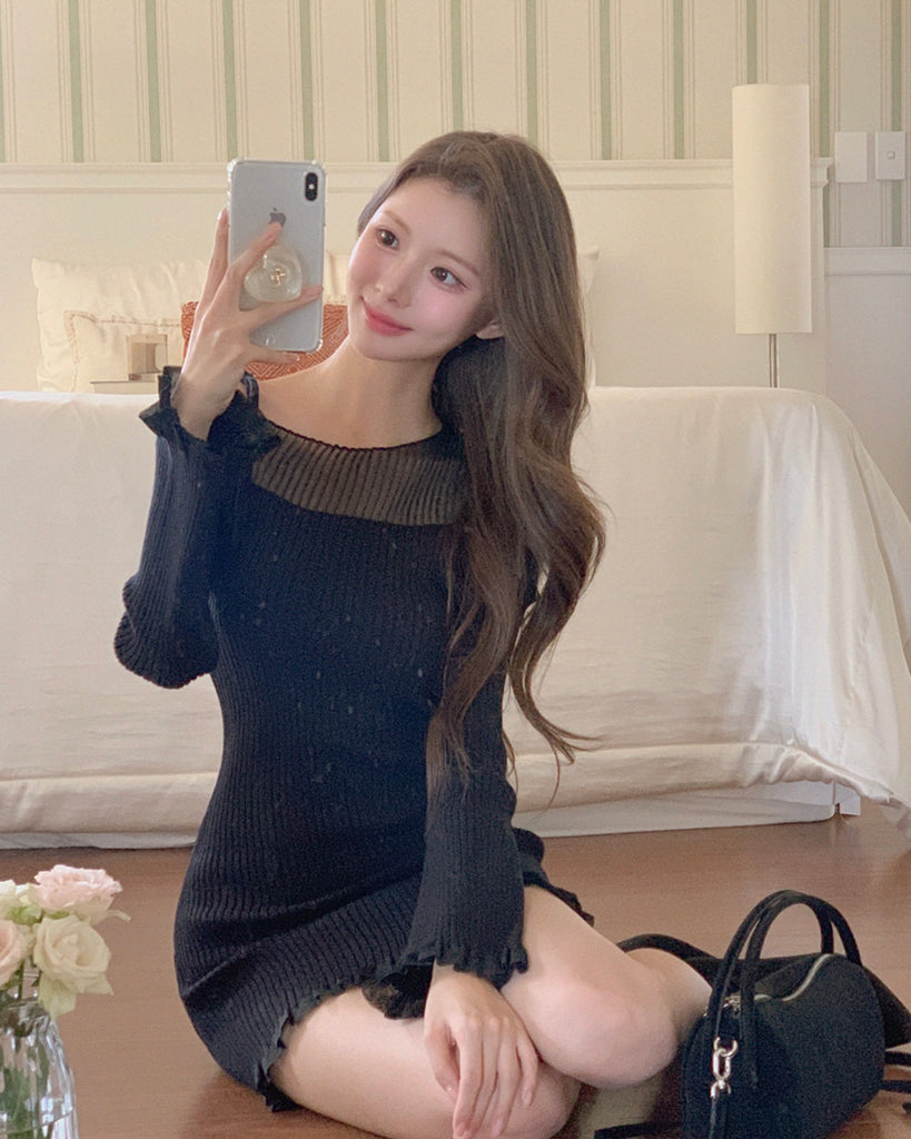 [🍂F/W] Uneven Off-shoulder Knit Dress