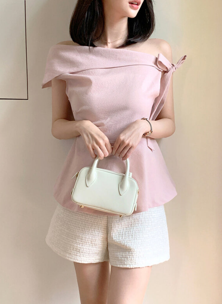 [🌷S/S] Off-Shoulder Bow Flared Blouse