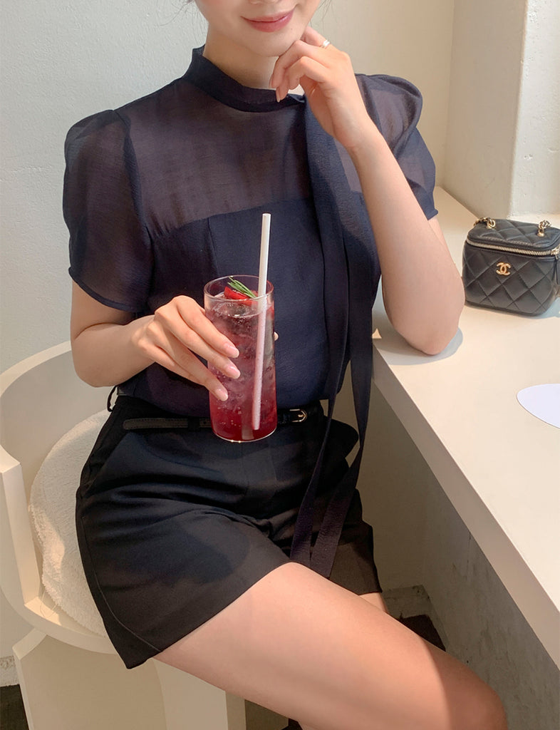 [🌷S/S] See-through Tencel Tie Blouse