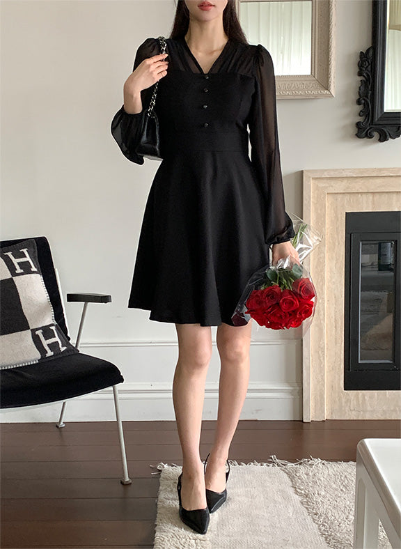 [🍂F/W] Feminine Chiffon Ribbon Mini Dress