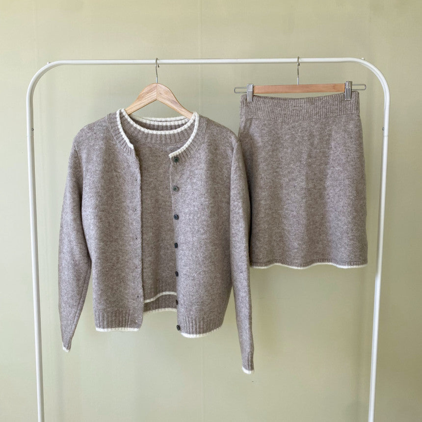 [🍂F/W] Knit + Cardigan + Skirt Set