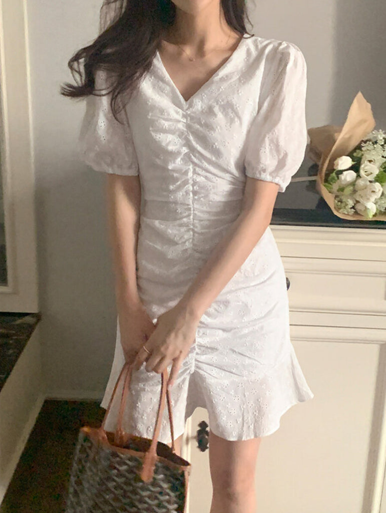 [🕊️SS] Flower V-neck Ruffle Short Dress