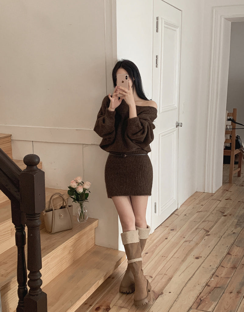 [🍂F/W] Lusha Boat Neck Knit Mini Dress