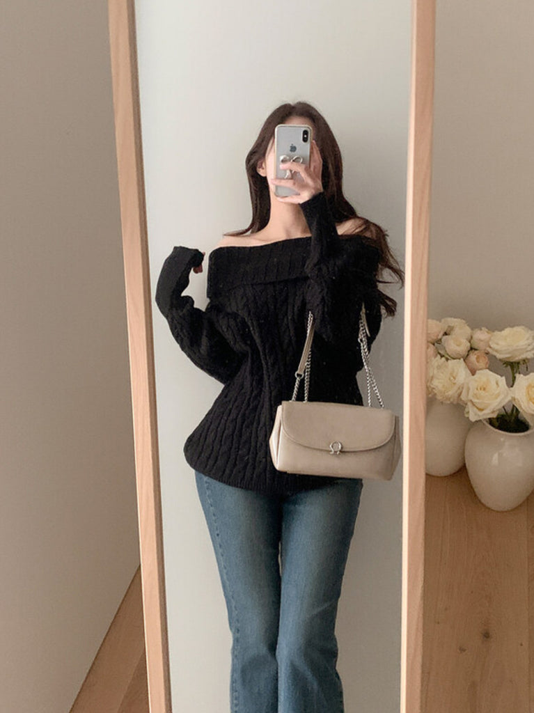 [🍂F/W] Rose Soft Off-Shoulder Sweater