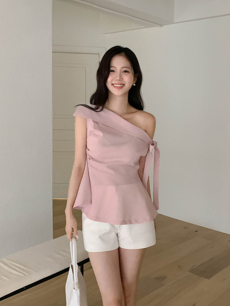 [🌷S/S] Off-Shoulder Bow Flared Blouse