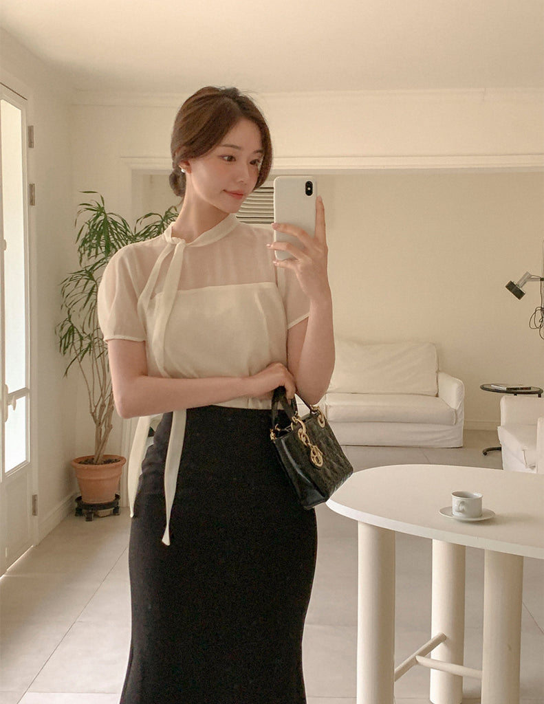 [🌷S/S] See-through Tencel Tie Blouse